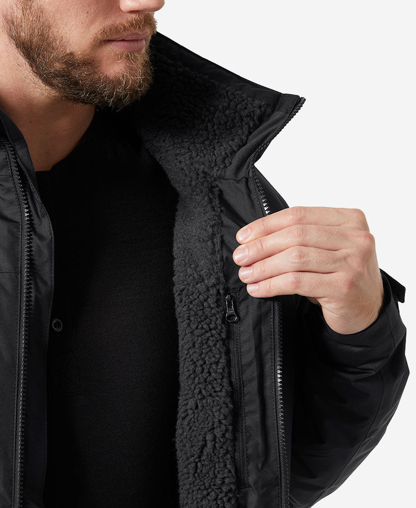 CREW HOODED PILE JACKET, Black