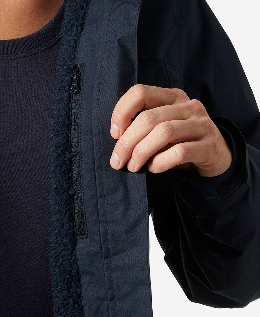 W CREW HOODED PILE JACKET, Navy