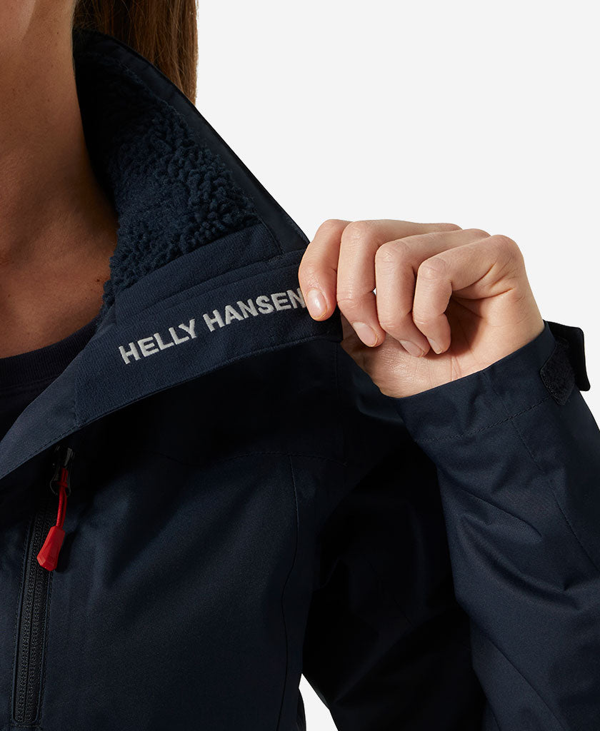 W CREW HOODED PILE JACKET, Navy